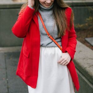 J. Jill Cambridge Coat in Red in Size Petite XS Funnel Collar Zip Snap Viscose